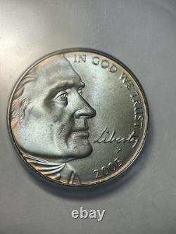 2005-P 5c Bison Jefferson Nickel ANACS MS69 DDO Satin Finish Blue Color