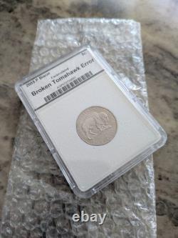 2005 P Bison 5-c Broken -tomahawk- Error Rare, Uncirulated Apg Certifed