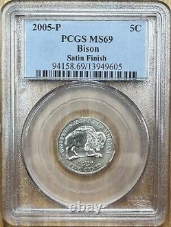 2005-P Bison Jefferson Nickel PCGS MS69 Satin Finish specimen, 5c, Free Ship