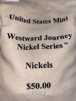 2005 P Jefferson Bison Buffalo Nickel Mint Sewn $50 Bag 1000ct Westward Journey