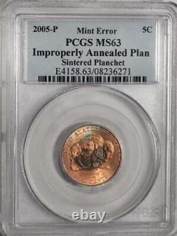 2005 PCGS MS63 Improperly Annealed Planchet Bison Nickel Mint Error Rare Color