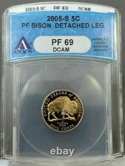 2005-S PROOF 5c BISON Jefferson Nickel DETACHED LEG ANACS PF69 DCAM TONER