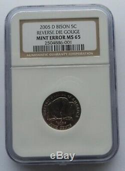 2005-d Speared Bison Buffalo Nickel Mint Error Ngc Ms65