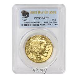 2015 $50 Gold Buffalo PCGS MS70 First Day Of Issue Bison Label 1 oz. Gold coin