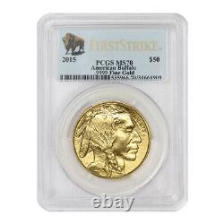 2015 $50 Gold Buffalo PCGS MS70 First Strike Bison Label 24-Karat Bullion FS