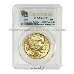 2020 $50 American Gold Buffalo PCGS MS70 First Strike Bison Label 1oz 24KT coin