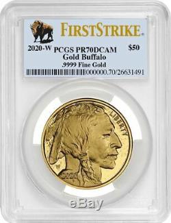 2020-W $50 Proof Gold Buffalo FS Bison Label PCGS PR70DCAM