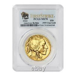 2022 $50 American Gold Buffalo PCGS MS70 FS First Strike 1oz coin with Bison Label