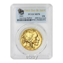 2022 $50 Gold Buffalo PCGS MS70 FDOI First Day of Issue bullion coin Bison Label
