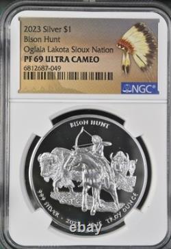 2023 Silver $1 Oglala Lakota Sioux Nation Bison Hunt NGC PF 69 Ultra Cameo