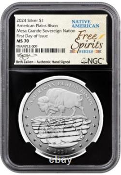 2024 American Plains Bison Mesa Grande Nation 1 Oz Silver NGC MS70 FDOI JR156