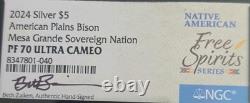 2024 Mesa Grande Bison 5 oz Silver Coin NGC PF70 UCAM Sign Beth Zaiken COA/BOX