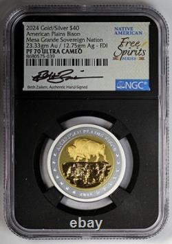 2024 NGC PF70 Ultra Cameo Mesa Grande $40 Plains Bison 23.33gr Gold Free Spirits