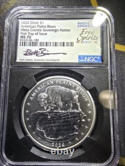 2024 Silver American Plains Bison NGC MS70 FDOI Mesa Grande Beth Zaiken Signed