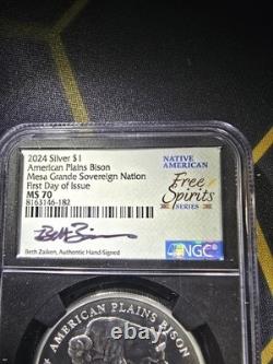 2024 Silver American Plains Bison NGC MS70 FDOI Mesa Grande Beth Zaiken Signed
