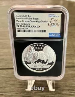2025- 2oz Silver Coin Mesa Grande Sov Nation $2 American Plains Bison NGC PF70