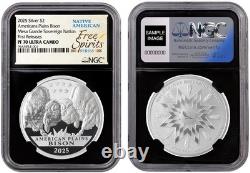 2025- 2oz Silver Coin Mesa Grande Sov Nation $2 American Plains Bison NGC PF70