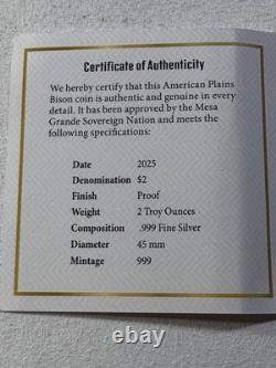 2025 Mesa Grande Nation $2 American Plains Bison Graded PR 70 DCAM by NGC