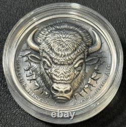 2026 2 Oz. 999 Silver Ascension Island Rogue Bison UHR Antiqued Coin WithDisplay