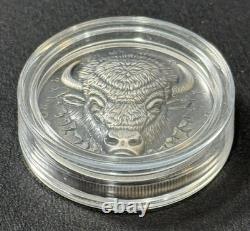 2026 2 Oz. 999 Silver Ascension Island Rogue Bison UHR Antiqued Coin WithDisplay