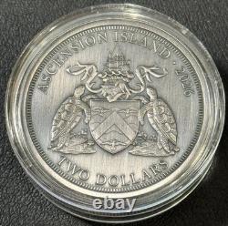 2026 2 Oz. 999 Silver Ascension Island Rogue Bison UHR Antiqued Coin WithDisplay