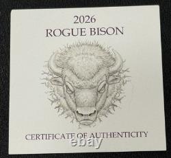 2026 2 Oz. 999 Silver Ascension Island Rogue Bison UHR Antiqued Coin WithDisplay