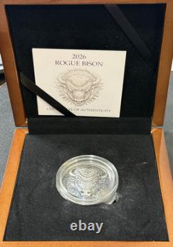 2026 2 Oz. 999 Silver Ascension Island Rogue Bison UHR Antiqued Coin WithDisplay