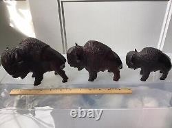 3 Hand Carved Ironwood Bison Buffalo Family