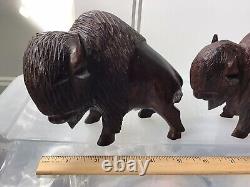 3 Hand Carved Ironwood Bison Buffalo Family