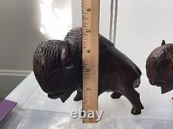 3 Hand Carved Ironwood Bison Buffalo Family