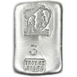 3 Troy Ounce. 999 Fine Silver Hand Poured Bison Bullion Premium Bar Wise Indian