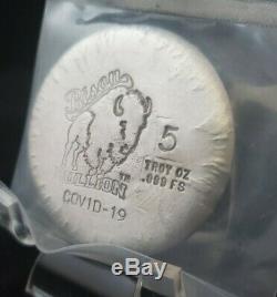 5 oz. 999 Silver Bison Bullion Round. Hand Poured. Low Mintage unique stamp Rare