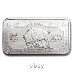 5 oz Silver Bar 1901 $10 Bison Note