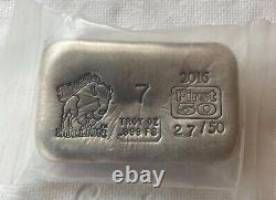 7 oz. Rare Bison Bullion 1st-50 Poured Silver. 999 Bar #OMP