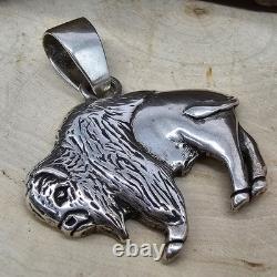 925 Sterling Silver Buffalo/Bison 1.5 Pendant Native Glenn Sandoval (C) 14g