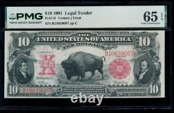 AC Fr 116 1901 $10 Legal Tender PMG 65 EPQ. GEM UNCIRCULATED BISON pop 3/4