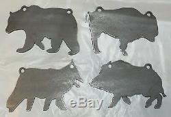 AR500 Animal Silhouette 4pc Set Bear Bison Coyote Hog Steel Target Gong 12 X 8