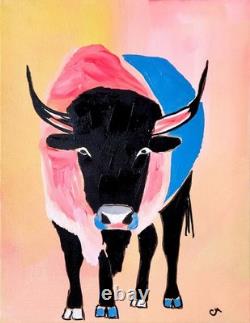 Abstract Expressionist Original Art 14x11 Bison Canvas Painting