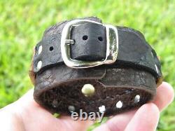 Adjustable bracelet sterling silver turquoise genuine Buffalo Bison leather