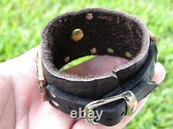 Adjustable cuff bracelet sterling silver onyx genuine Buffalo Bison leather