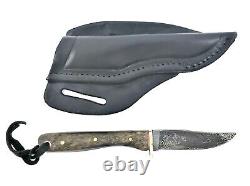 Alabama Damascus Steel Fixed Bade Knife Bison Horn Handle I Go Knives