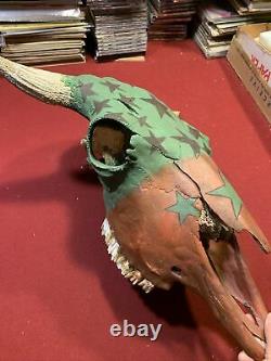 American Buffalo/Bison Skull Taxidermy Mount, Hand Painted, Military, Stars. LOOK