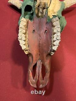 American Buffalo/Bison Skull Taxidermy Mount, Hand Painted, Military, Stars. LOOK