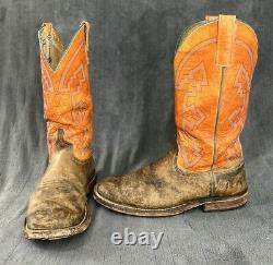 Anderson Bean Boots Mens 10.5 EE WIDE Distressed Bison Leather Square Toe Orange