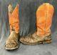 Anderson Bean Boots Mens 10.5 EE WIDE Distressed Bison Leather Square Toe Orange