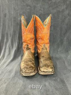 Anderson Bean Boots Mens 10.5 EE WIDE Distressed Bison Leather Square Toe Orange