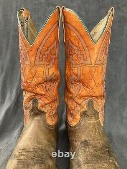 Anderson Bean Boots Mens 10.5 EE WIDE Distressed Bison Leather Square Toe Orange