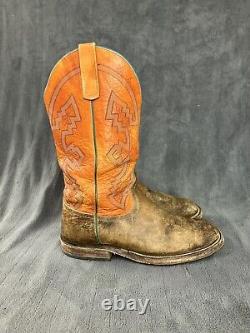 Anderson Bean Boots Mens 10.5 EE WIDE Distressed Bison Leather Square Toe Orange