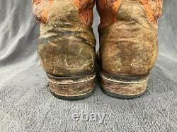 Anderson Bean Boots Mens 10.5 EE WIDE Distressed Bison Leather Square Toe Orange