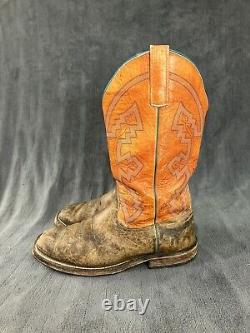 Anderson Bean Boots Mens 10.5 EE WIDE Distressed Bison Leather Square Toe Orange